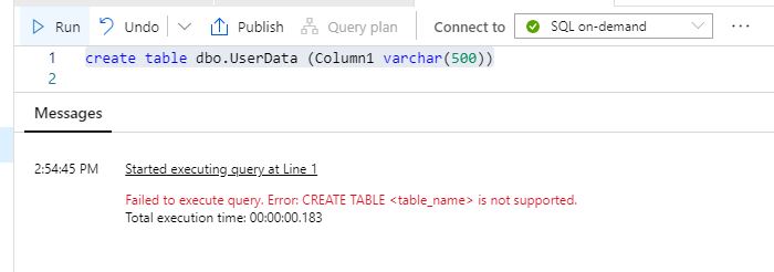 Azure Synapse Analytics Not Available Feature Table