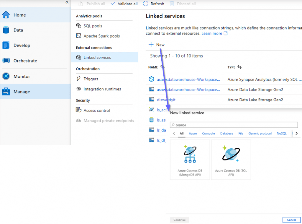 Azure Synapse Link for Azure Cosmos DB Create Manage Hub