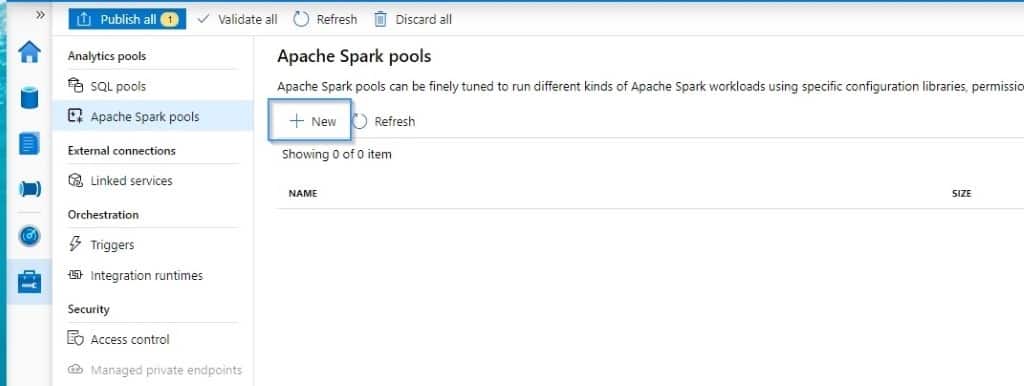 Apache spark pool create