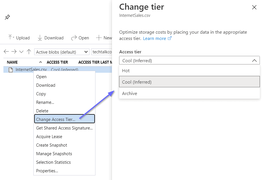change the access tier for a blob/file