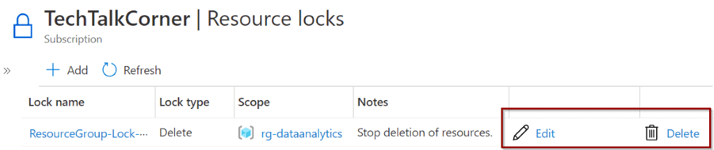 Update or delete lock rules in Azure