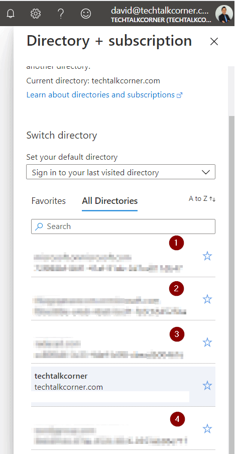 Your list of directories in Azure