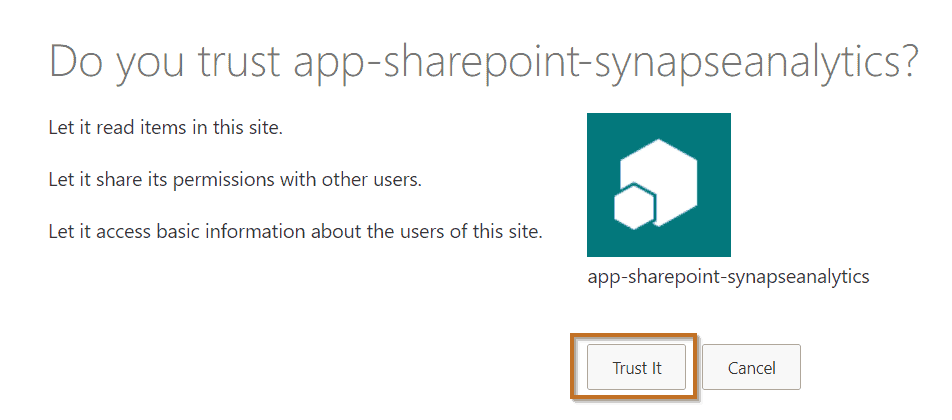 Then, you need to trust the application to access your SharePoint site. 